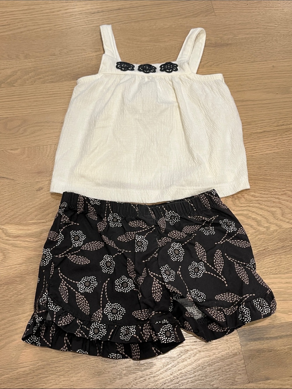 Carter's White Tank with Black Floral Ruffle Shorts